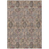 8' X 10' Coral Gray And Green Damask Washable Indoor Outdoor Area Rug