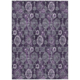 5' X 8' Eggplant Purple And Lavender Damask Washable Indoor Outdoor Area Rug