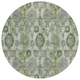 8' Artichoke Green And Fern Green Round Damask Washable Indoor Outdoor Area Rug