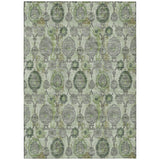 8' X 10' Artichoke Green And Fern Green Damask Washable Indoor Outdoor Area Rug
