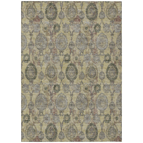 3' X 5' Gold Gray And Charcoal Damask Washable Indoor Outdoor Area Rug