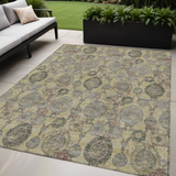 5' X 8' Gold Gray And Charcoal Damask Washable Indoor Outdoor Area Rug