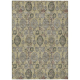 5' X 8' Gold Gray And Charcoal Damask Washable Indoor Outdoor Area Rug