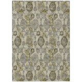 5' X 8' Khaki Beige And Gold Damask Washable Indoor Outdoor Area Rug