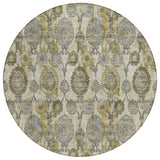 8' Khaki Beige And Gold Round Damask Washable Indoor Outdoor Area Rug