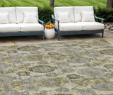 8' X 10' Khaki Beige And Gold Damask Washable Indoor Outdoor Area Rug