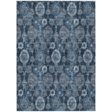 5' X 8' Navy Blue And Denim Blue Damask Washable Indoor Outdoor Area Rug