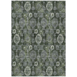 3' X 5' Olive Green And Fern Green Damask Washable Indoor Outdoor Area Rug