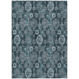 3' X 5' Teal Blue And Sky Blue Damask Washable Indoor Outdoor Area Rug