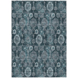 5' X 8' Teal Blue And Sky Blue Damask Washable Indoor Outdoor Area Rug