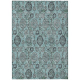 5' X 8' Turquoise Gray And Charcoal Damask Washable Indoor Outdoor Area Rug