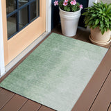 3' X 5' Artichoke Green And Fern Green Abstract Washable Indoor Outdoor Area Rug