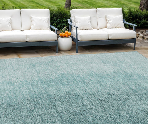 8' X 10' Teal Blue And Aqua Abstract Washable Indoor Outdoor Area Rug