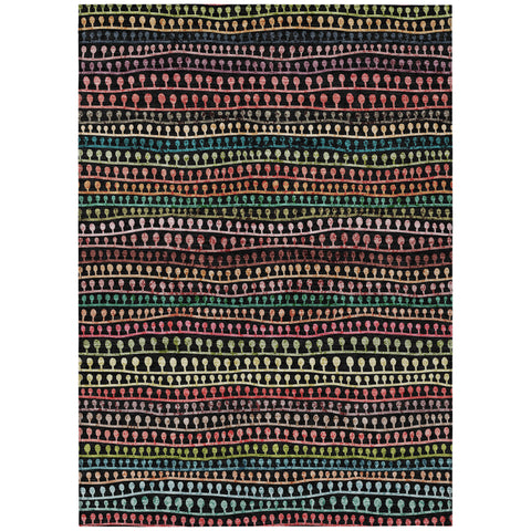 5' X 8' Black Green And Gold Striped Washable Indoor Outdoor Area Rug