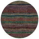 8' Black Green And Gold Round Striped Washable Indoor Outdoor Area Rug