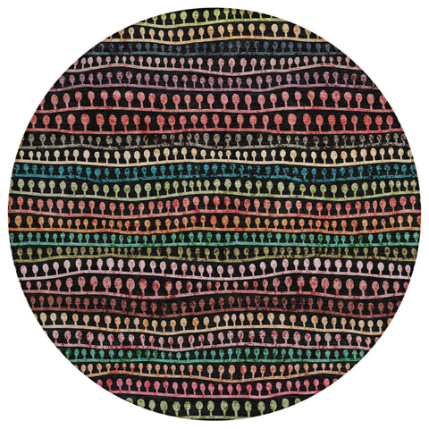 8' Black Green And Gold Round Striped Washable Indoor Outdoor Area Rug