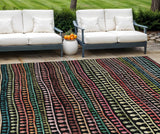 8' X 10' Black Green And Gold Striped Washable Indoor Outdoor Area Rug
