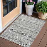 3' X 5' Ivory Taupe And Charcoal Striped Washable Indoor Outdoor Area Rug