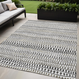 5' X 8' Ivory Taupe And Charcoal Striped Washable Indoor Outdoor Area Rug
