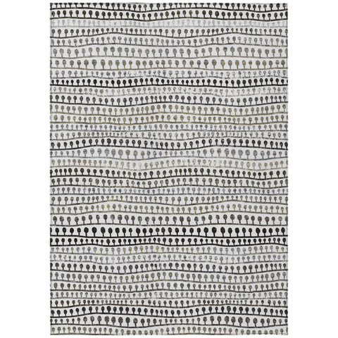 5' X 8' Ivory Taupe And Charcoal Striped Washable Indoor Outdoor Area Rug