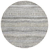 8' Ivory Taupe And Charcoal Round Striped Washable Indoor Outdoor Area Rug