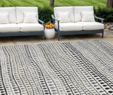 8' X 10' Ivory Taupe And Charcoal Striped Washable Indoor Outdoor Area Rug