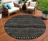 8' Taupe Charcoal And Gray Round Striped Washable Indoor Outdoor Area Rug