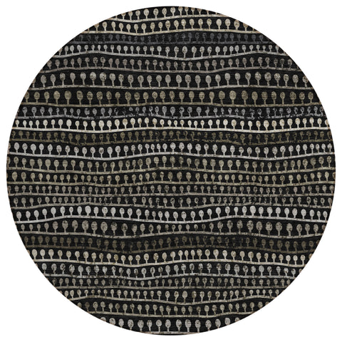 8' Taupe Charcoal And Gray Round Striped Washable Indoor Outdoor Area Rug