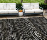 8' X 10' Taupe Charcoal And Gray Striped Washable Indoor Outdoor Area Rug