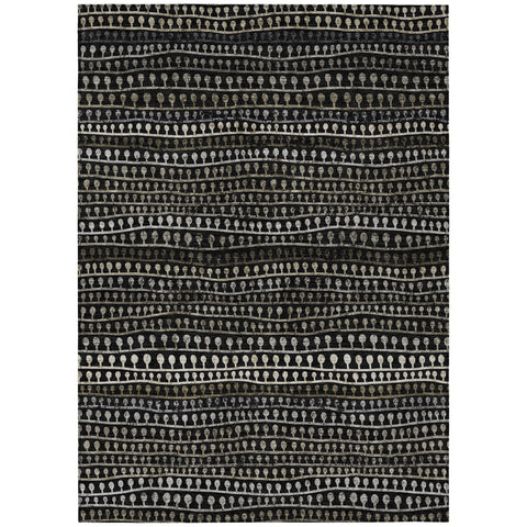 8' X 10' Taupe Charcoal And Gray Striped Washable Indoor Outdoor Area Rug