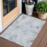 3' X 5' Navy Blue And Sky Blue Geometric Washable Indoor Outdoor Area Rug