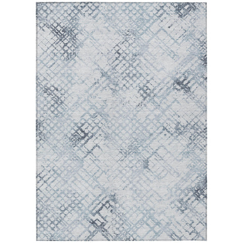 3' X 5' Navy Blue And Sky Blue Geometric Washable Indoor Outdoor Area Rug