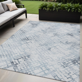 5' X 8' Navy Blue And Sky Blue Geometric Washable Indoor Outdoor Area Rug