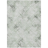 3' X 5' Artichoke Green And Ivory Geometric Washable Indoor Outdoor Area Rug