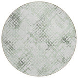 8' Artichoke Green And Ivory Round Geometric Washable Indoor Outdoor Area Rug