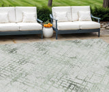 8' X 10' Artichoke Green And Ivory Geometric Washable Indoor Outdoor Area Rug