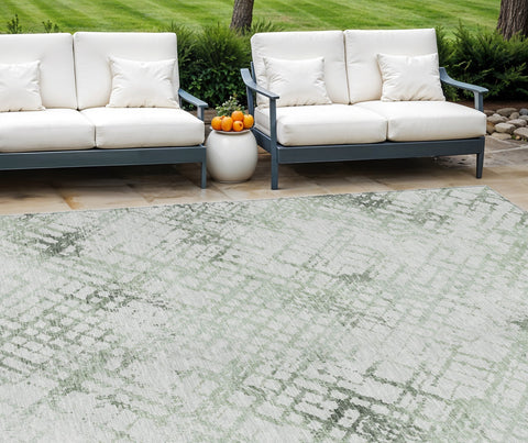 8' X 10' Artichoke Green And Ivory Geometric Washable Indoor Outdoor Area Rug