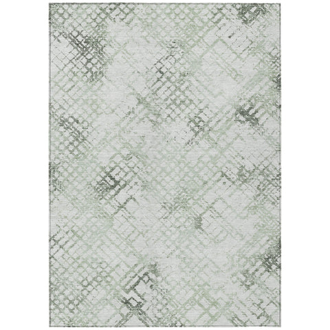 8' X 10' Artichoke Green And Ivory Geometric Washable Indoor Outdoor Area Rug