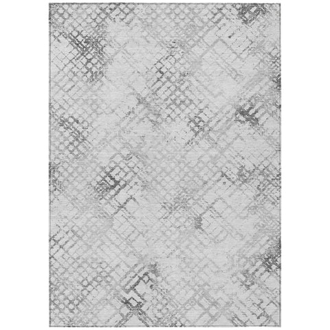 5' X 8' Gray Charcoal And Silver Geometric Washable Indoor Outdoor Area Rug