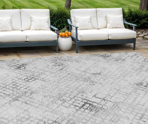 8' X 10' Gray Charcoal And Silver Geometric Washable Indoor Outdoor Area Rug