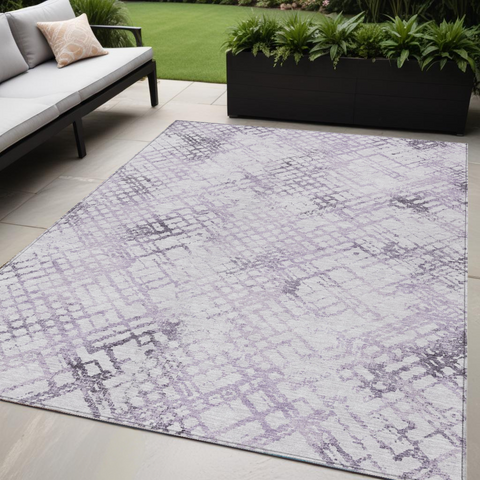 5' X 8' Purple Lavender And Silver Geometric Washable Indoor Outdoor Area Rug