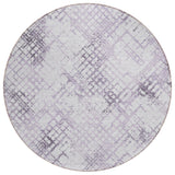 8' Purple Lavender And Silver Round Geometric Washable Indoor Outdoor Area Rug