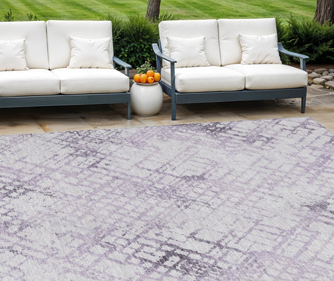 8' X 10' Purple Lavender And Silver Geometric Washable Indoor Outdoor Area Rug