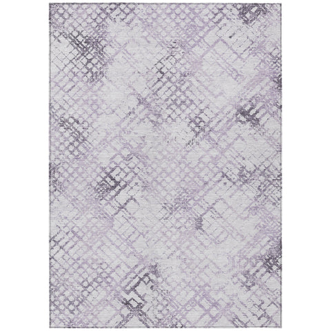 8' X 10' Purple Lavender And Silver Geometric Washable Indoor Outdoor Area Rug