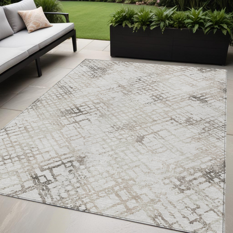 5' X 8' Taupe Beige And Brown Geometric Washable Indoor Outdoor Area Rug