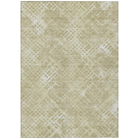 3' X 5' Beige Tan And Ivory Geometric Washable Indoor Outdoor Area Rug