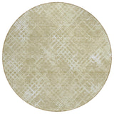 8' Beige Tan And Ivory Round Geometric Washable Indoor Outdoor Area Rug