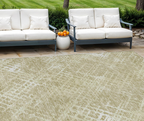 8' X 10' Beige Tan And Ivory Geometric Washable Indoor Outdoor Area Rug