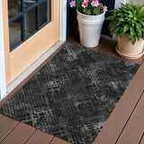 3' X 5' Charcoal Gray And Silver Geometric Washable Indoor Outdoor Area Rug