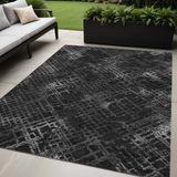 5' X 8' Charcoal Gray And Silver Geometric Washable Indoor Outdoor Area Rug